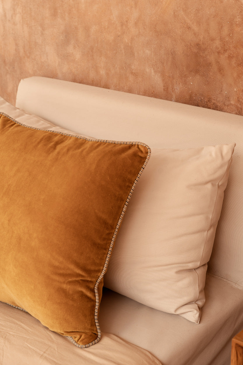 Crushed velvet kussenhoes - mosterd - 50x50 cm
