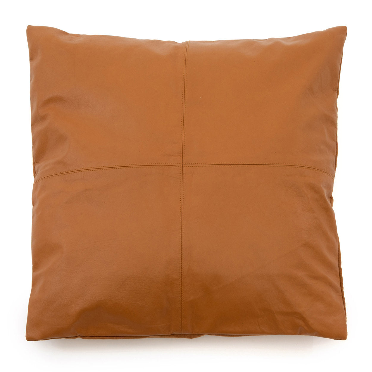 Leren kussenhoes met vier panelen - kamelkleurig - 60x60 cm