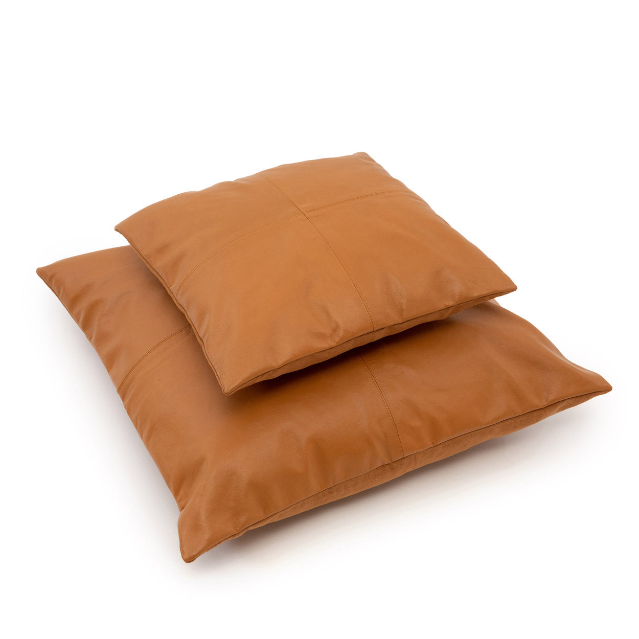 Leren kussenhoes met vier panelen - kamelkleurig - 60x60 cm