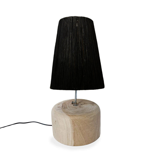 De Raffia Teak Houten Tafellamp - Natuurlijk Zwart