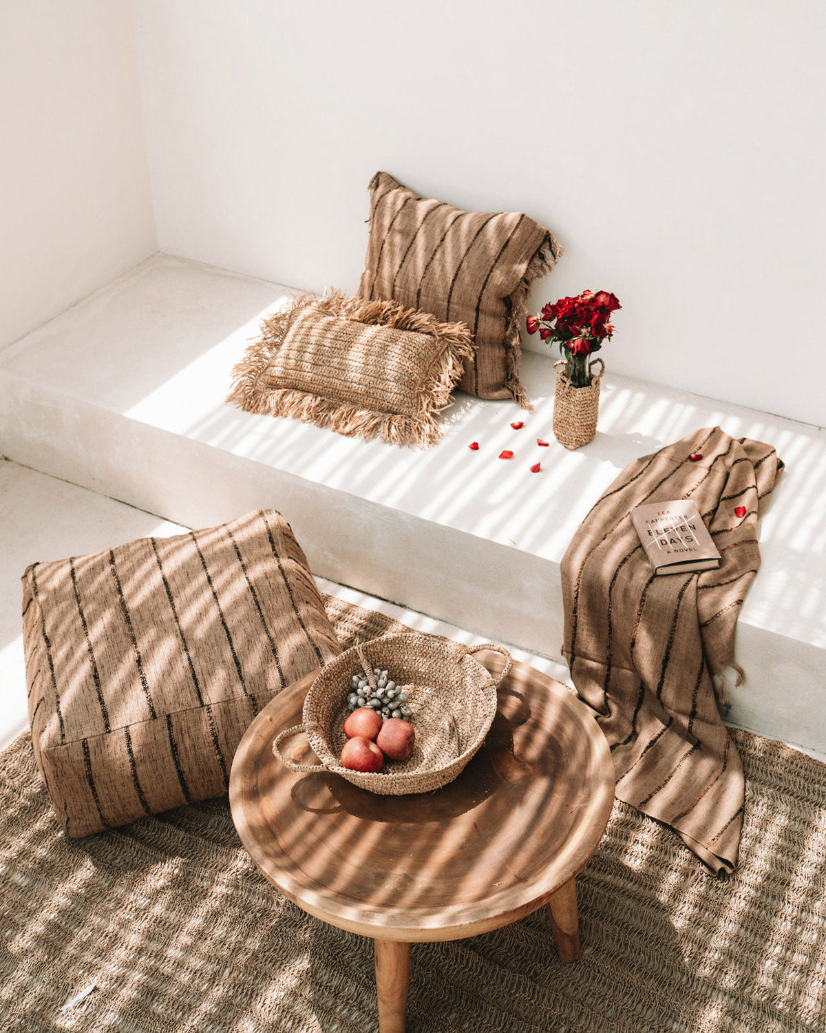 De raffia mand-dienbladen - naturel - S