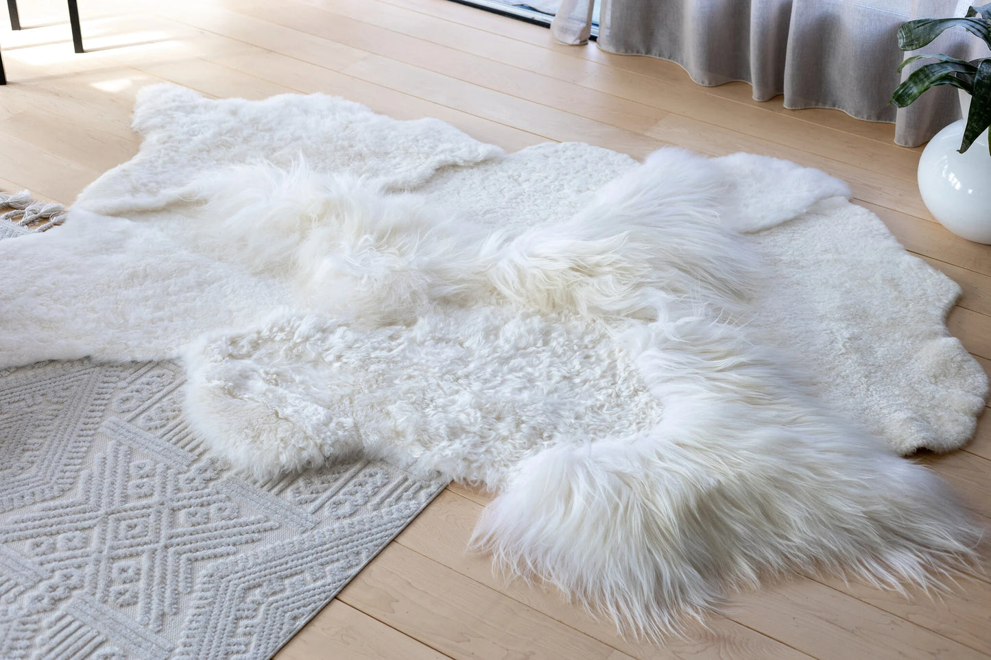 Melange Schapenvacht Tapijt Wit - 180x120cm