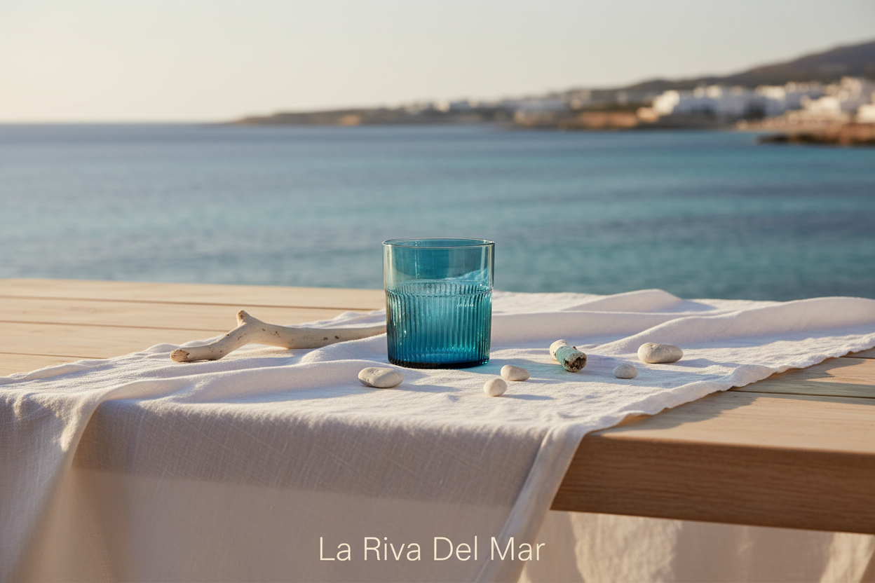 Blauw glas met La Riva Del Mar branding
