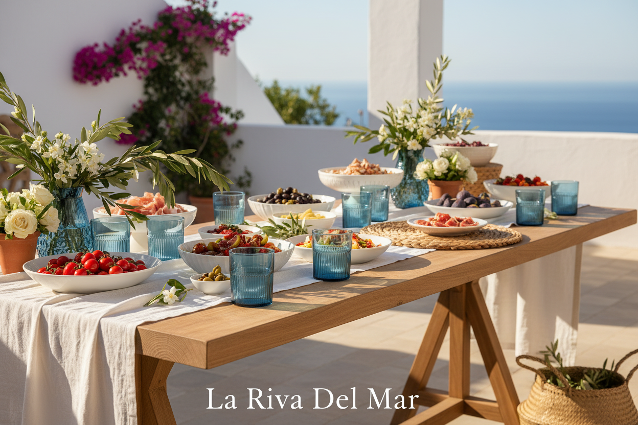Blauwe glazen op Ibiza buffet - La Riva Del Mar
