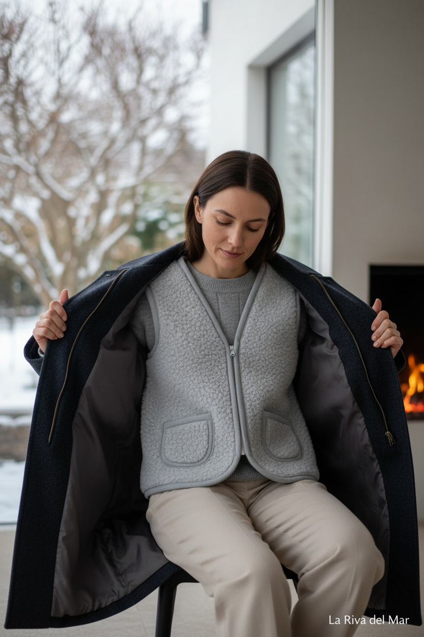 Bodywarmer gelaagd onder open jas