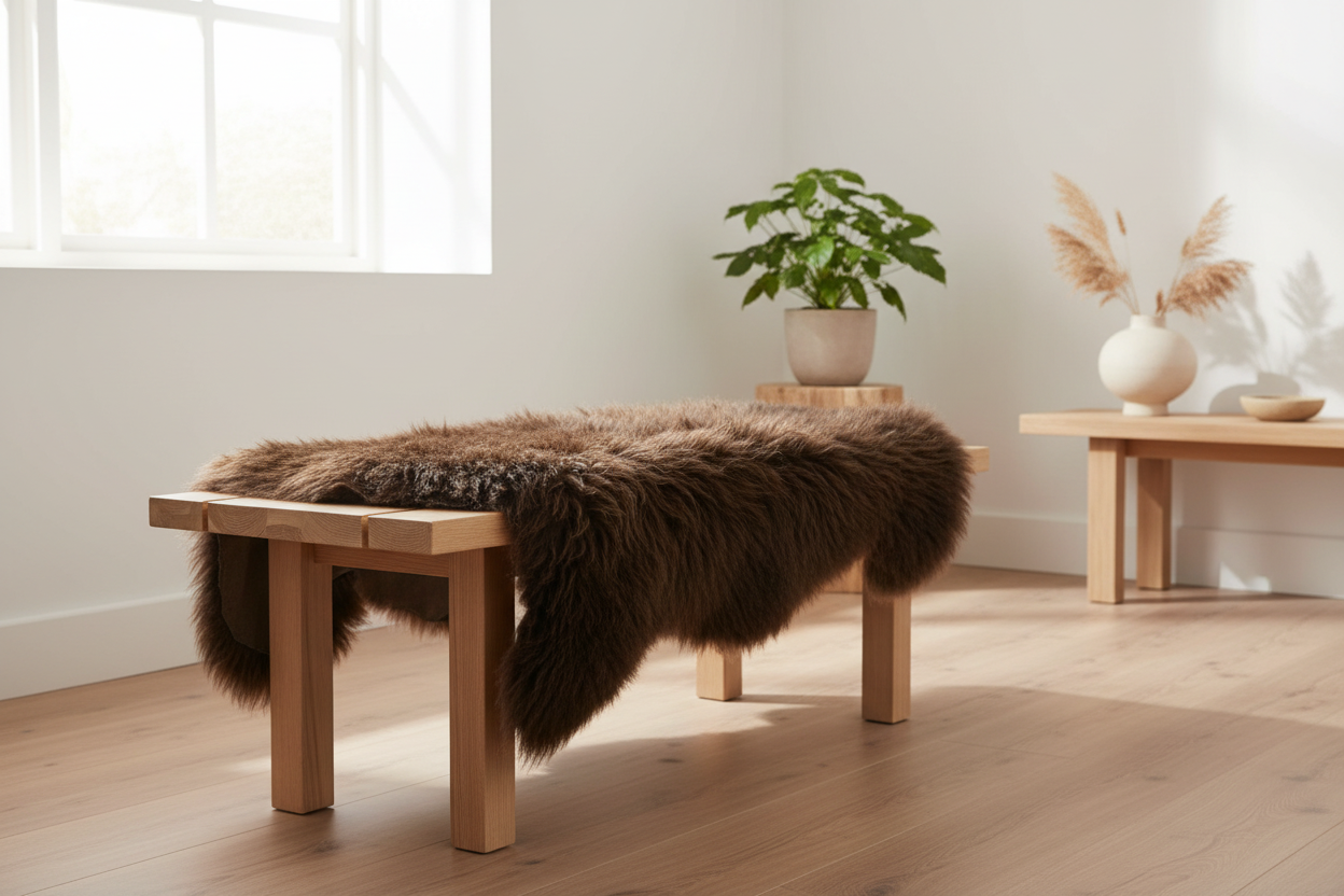 Bruine Texelse schapenvacht sfeerbeeld