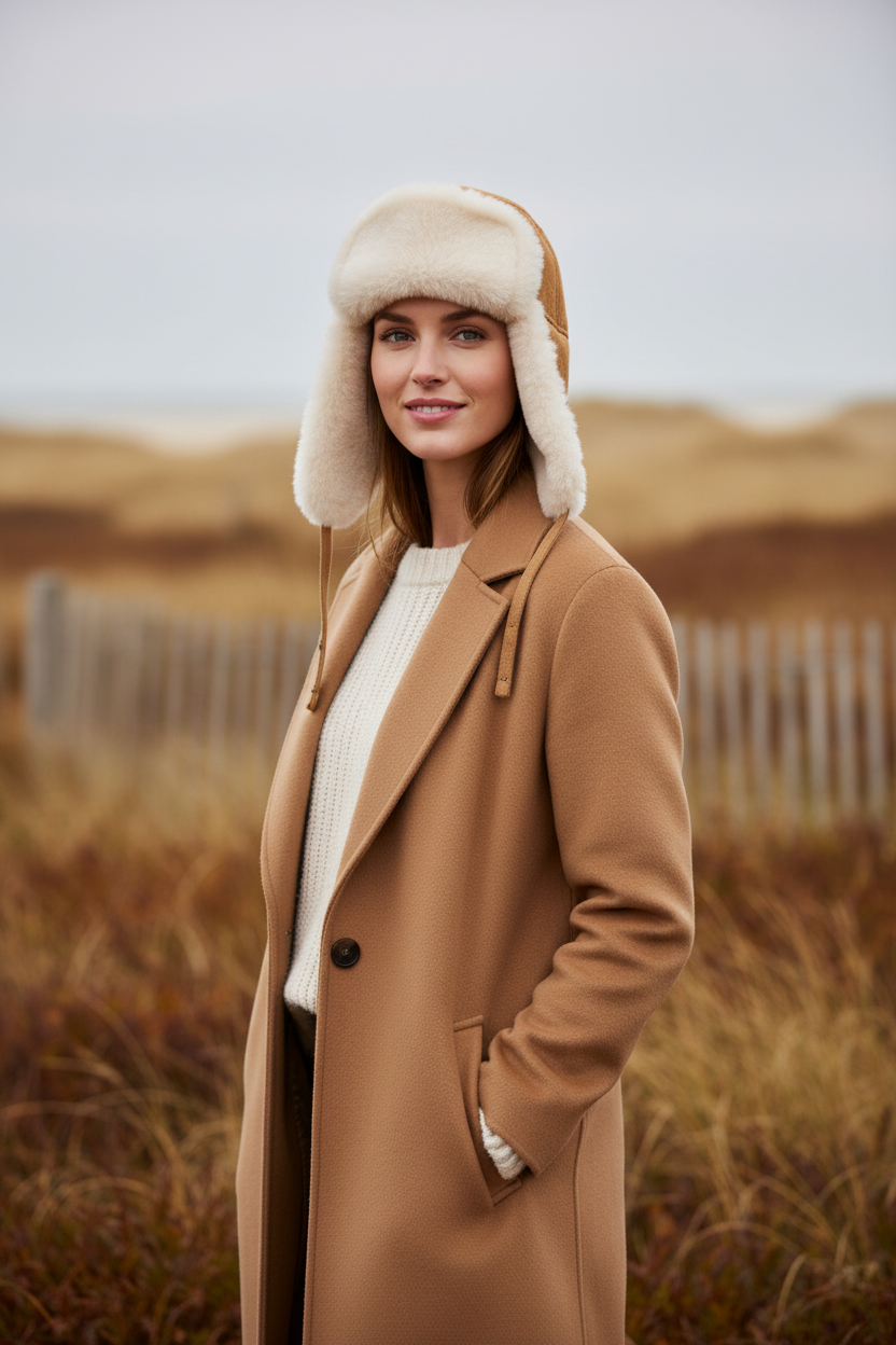 Camel pilotenmuts met flappen