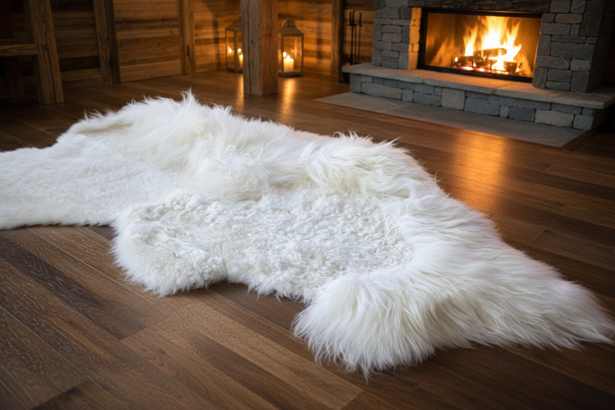 Chalet sfeerbeeld schapenvacht wit