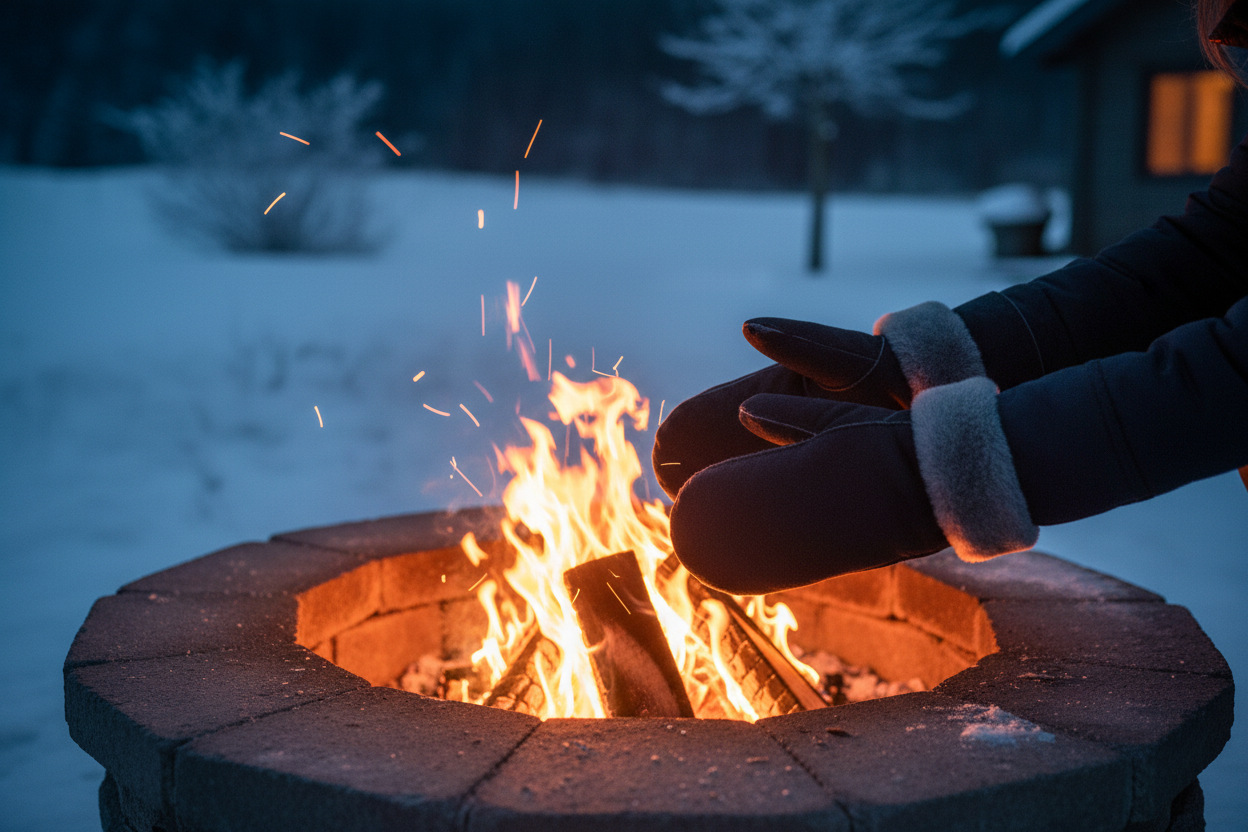 Grijze wanten bij vuurkorf