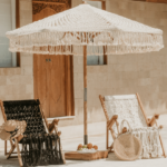 Hand-knotted parasol - Fringe - cream 250cm