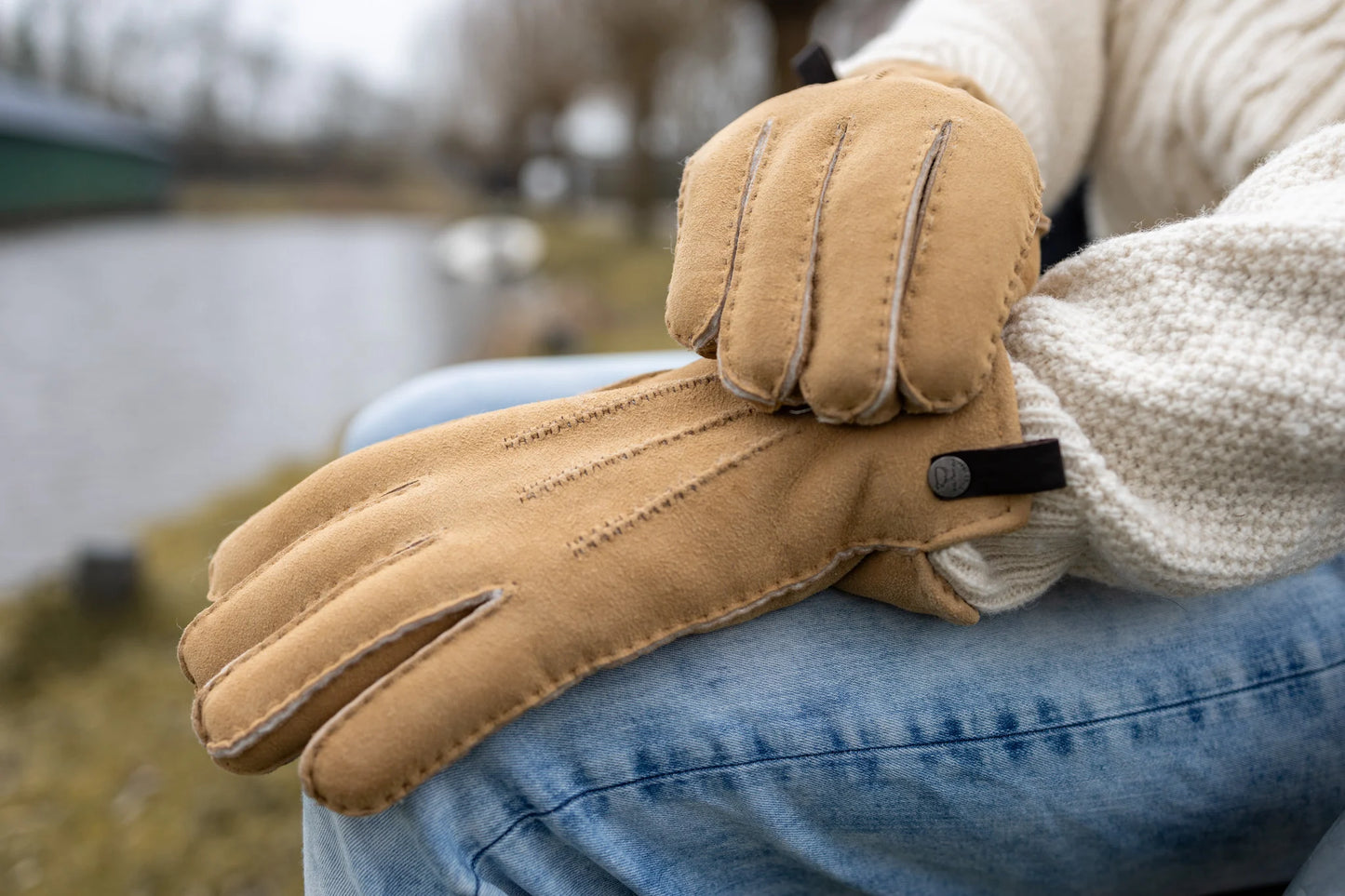 Lamsleren herenhandschoen - Camel- Maat XL