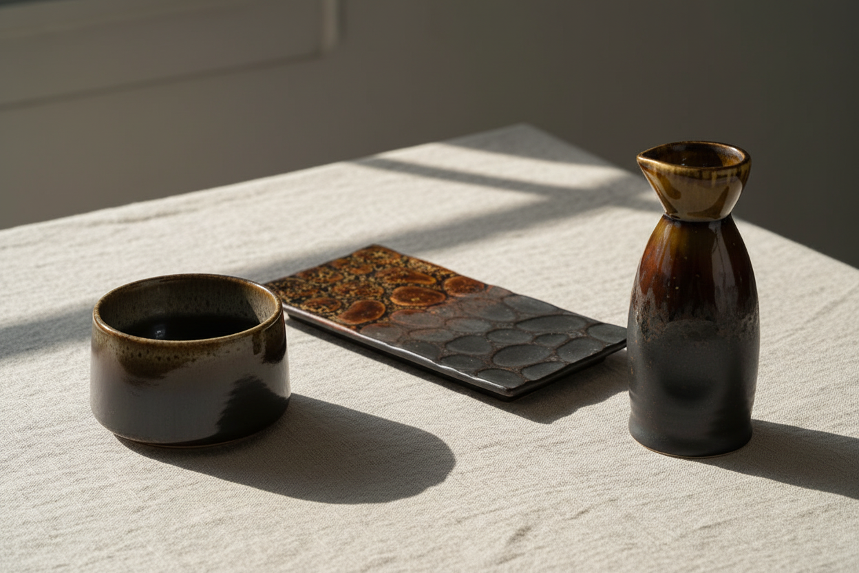 Keramiek sfeerbeeld op linnen tafel