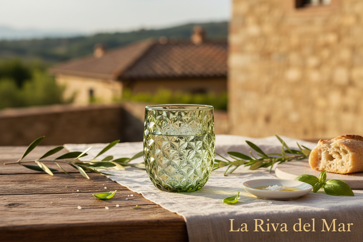 Olijfgroen waterglas mediterrane setting