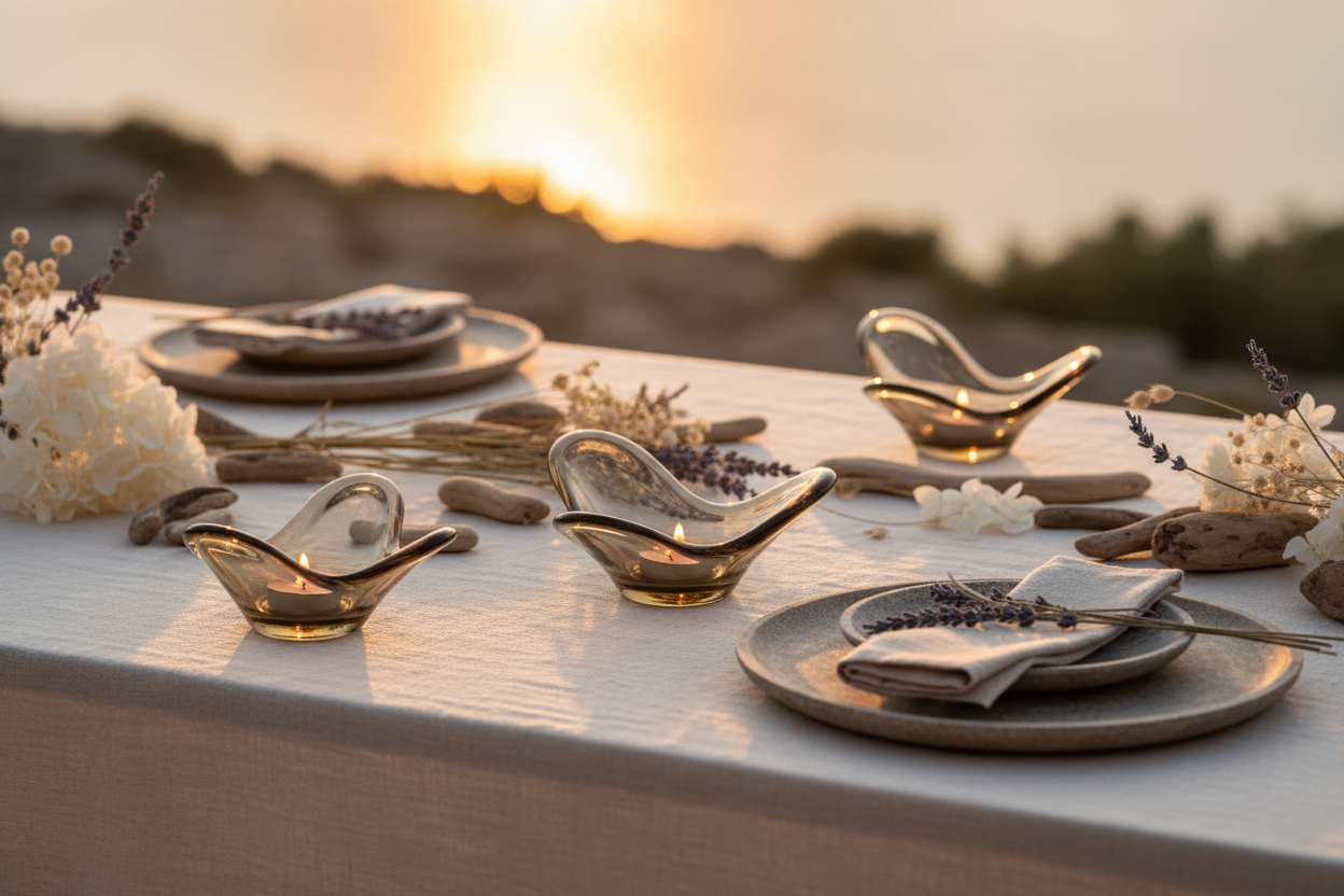 Tafel met 3-piek theelichthouders