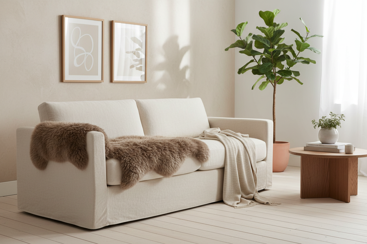 Taupe schapenvacht in elegant interieur