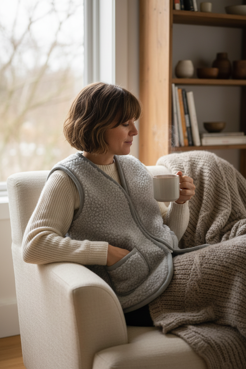 Winterse lifestyle foto wollen bodywarmer