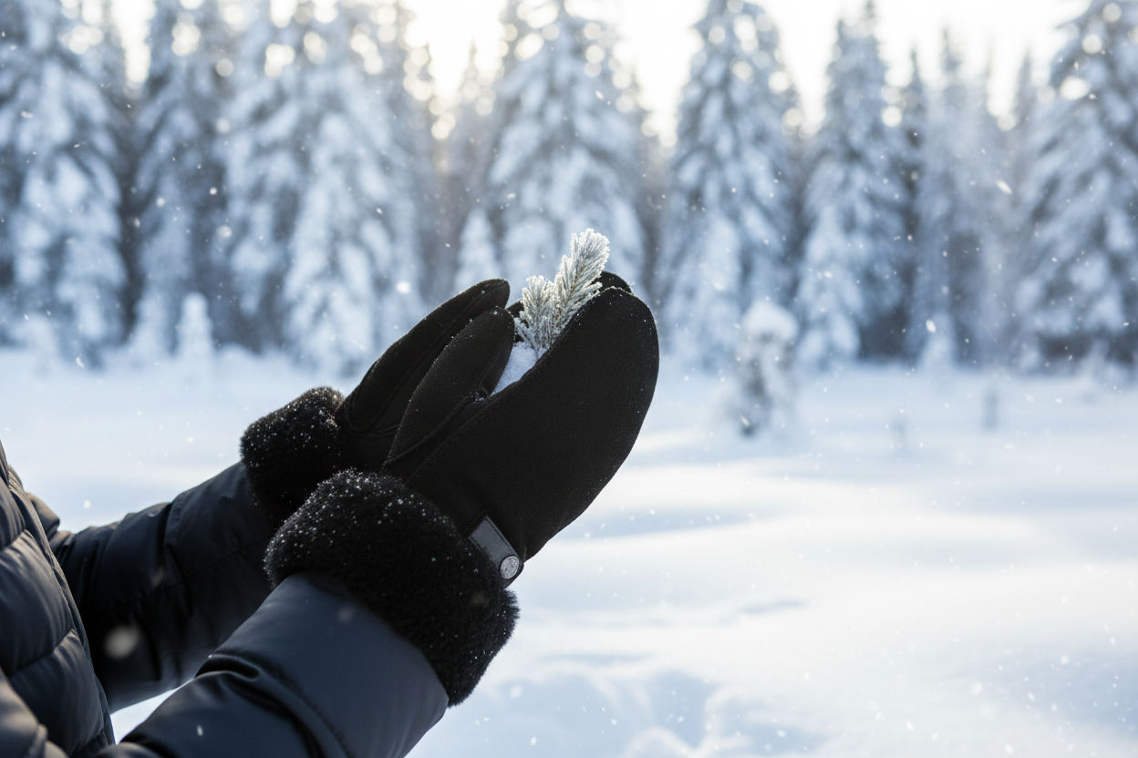 Zwarte wanten winter buiten